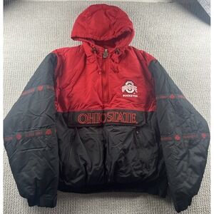 Vtg 90s Ohio State Buckeyes Turbo Sportswear Puffer Jacket 1/2‎ Zip Hood Men's L